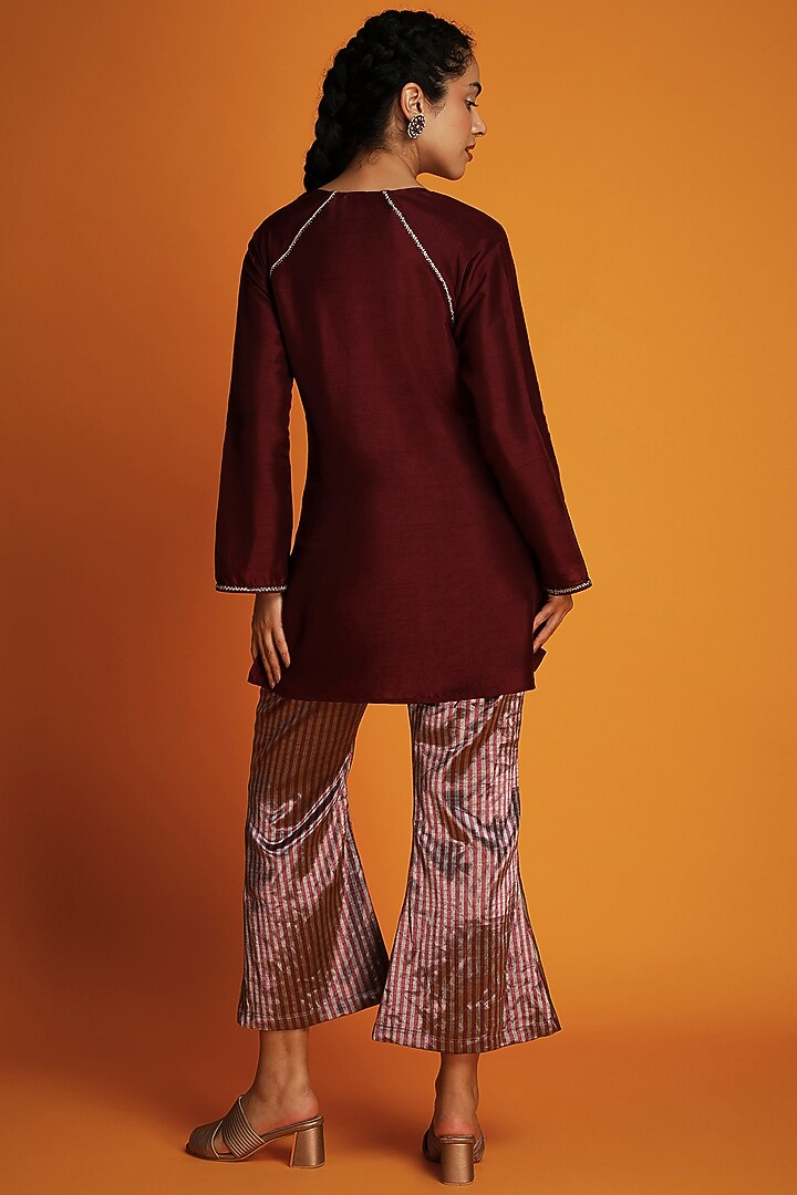 Maroon Tussar Embroidered Tunic by Krishna Mehta at Pernia's Pop Up Shop