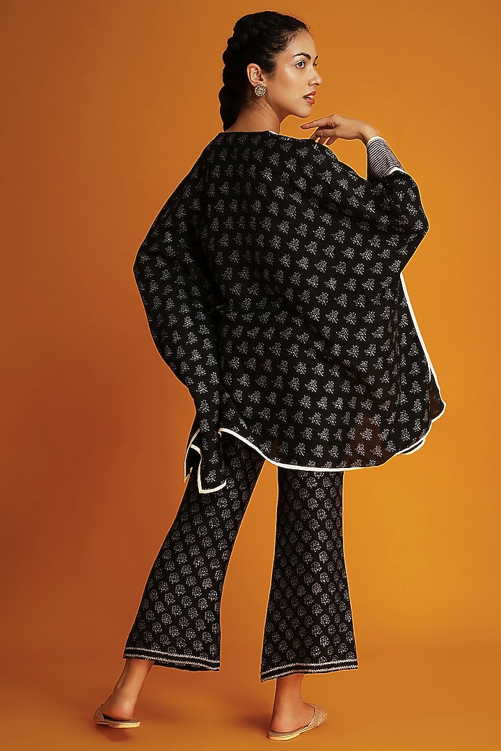 Black Cotton Viscose Handblock Printed Pants by Krishna Mehta at Pernia's Pop Up Shop