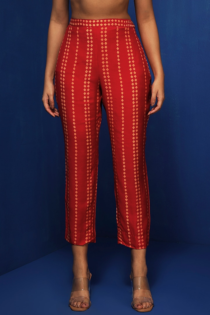 Red & Fuchsia Modal Block Printed Asymmetric Tunic Set by Krishna Mehta at Pernia's Pop Up Shop