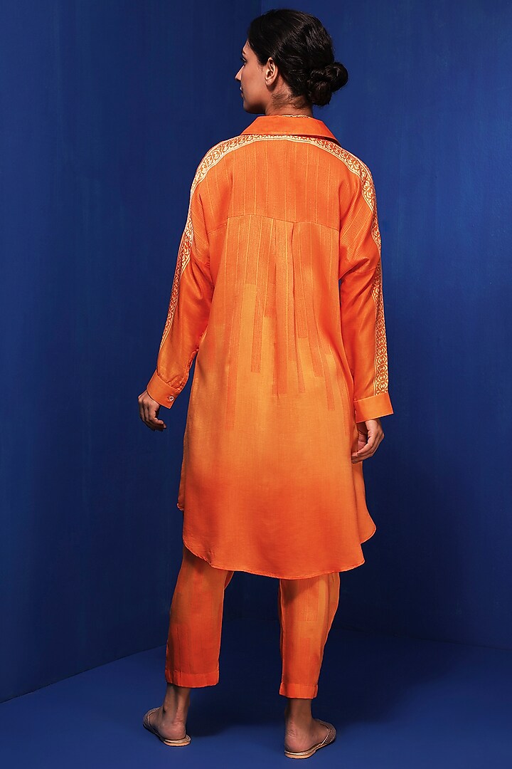 Orange Modal Block-Printed Ombre Tunic Set by Krishna Mehta at Pernia's Pop Up Shop