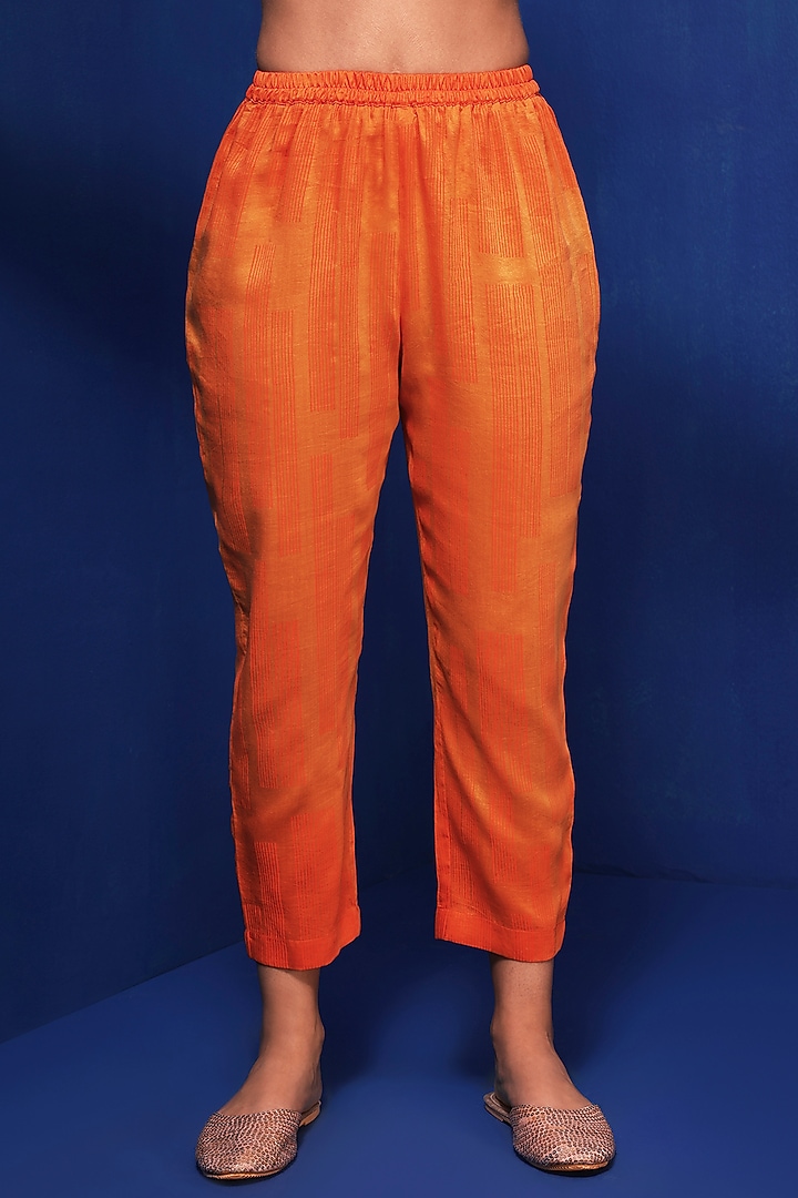 Orange Modal Block-Printed Ombre Tunic Set by Krishna Mehta at Pernia's Pop Up Shop