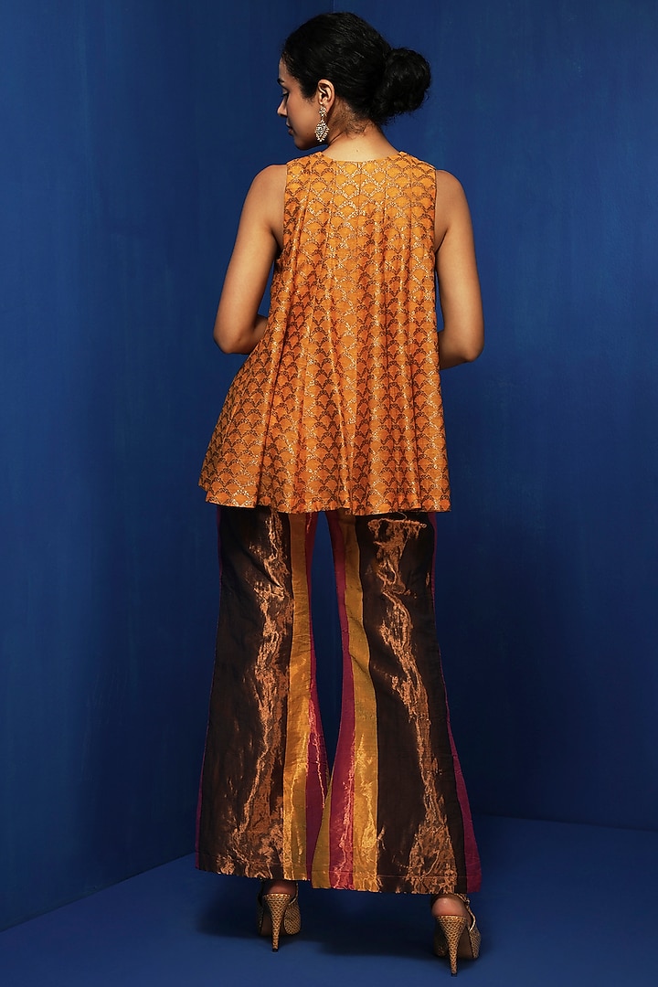 Mustard Brocade Silk Swing Top by Krishna Mehta at Pernia's Pop Up Shop