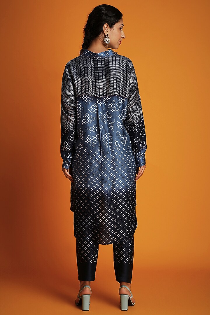 Indigo Modal Hand-Block Printed Ombre Tunic Set by Krishna Mehta at Pernia's Pop Up Shop