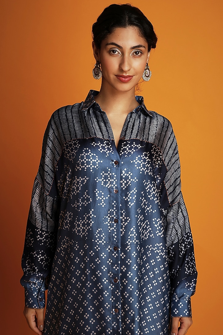 Indigo Modal Hand-Block Printed Ombre Tunic Set by Krishna Mehta at Pernia's Pop Up Shop