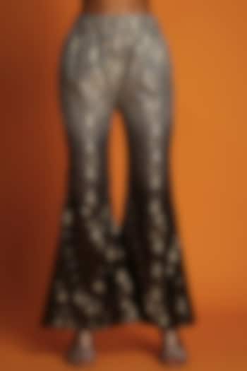 Black Brocade Ombre Bell Bottom Pants by Krishna Mehta