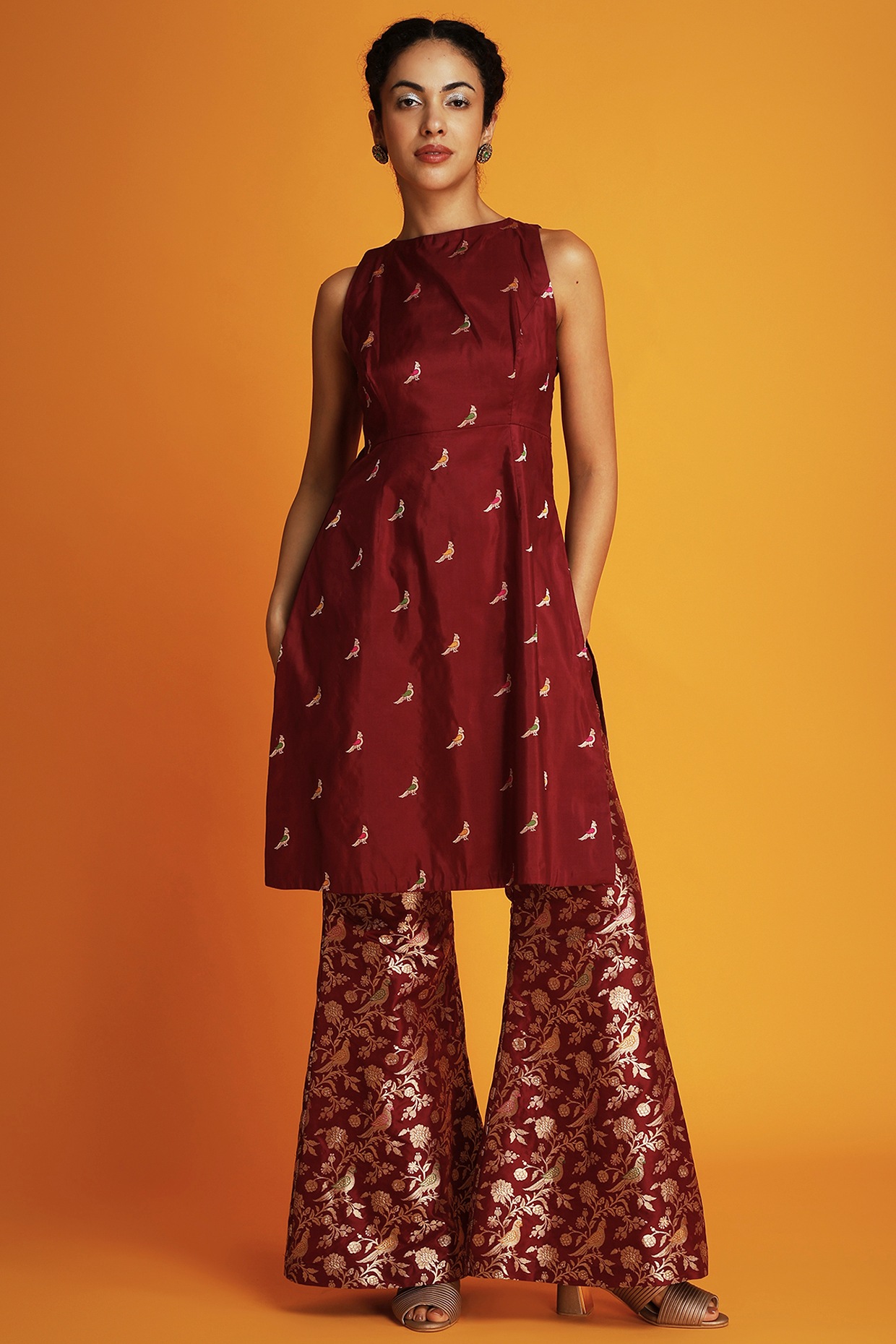 CHERRY RED TOP WITH BELL BOTTOM PANTS AND DUPATTA – Laalzari