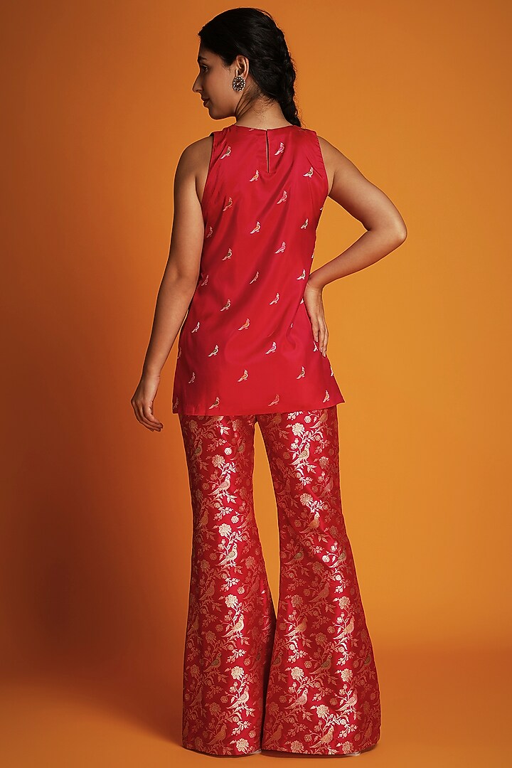 Fuchsia Silk Brocade Handwoven Tunic by Krishna Mehta at Pernia's Pop Up Shop