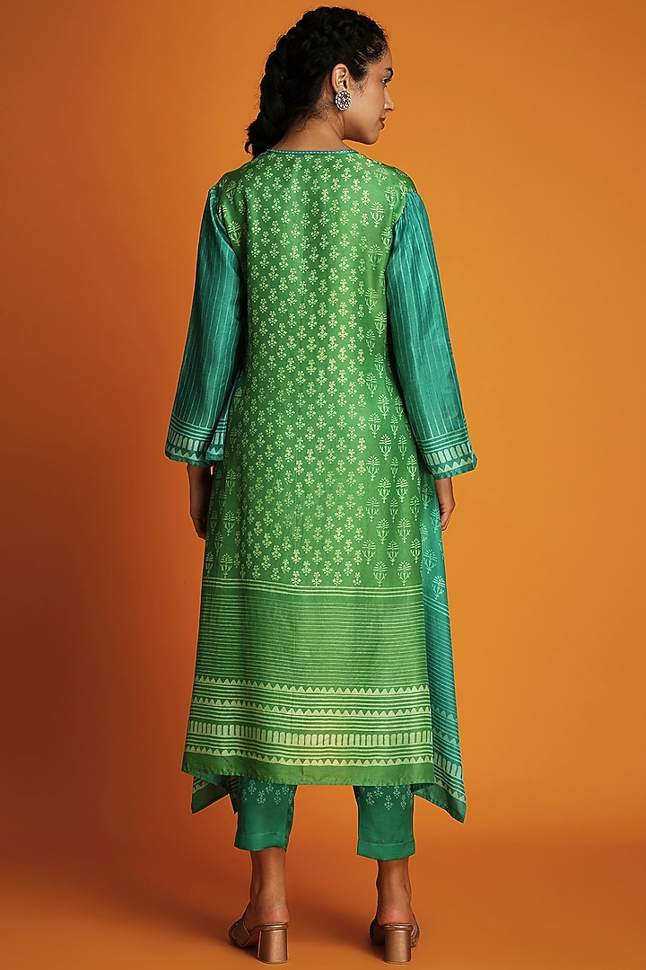 Green Ombre Modal Printed Tunic Set by Krishna Mehta at Pernia's Pop Up Shop