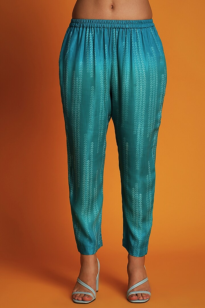 Turquoise Modal Block Printed Ombre Shirt Tunic Set by Krishna Mehta at Pernia's Pop Up Shop