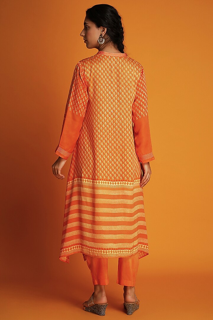 Orange Modal Printed Ombre Asymmetric Tunic Set by Krishna Mehta at Pernia's Pop Up Shop
