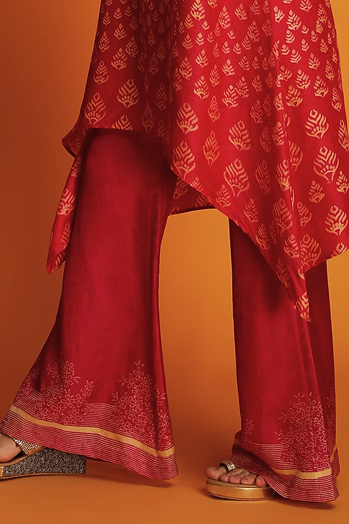 Pink & Red Chanderi Hand-Printed Ombre Tunic Set by Krishna Mehta at Pernia's Pop Up Shop