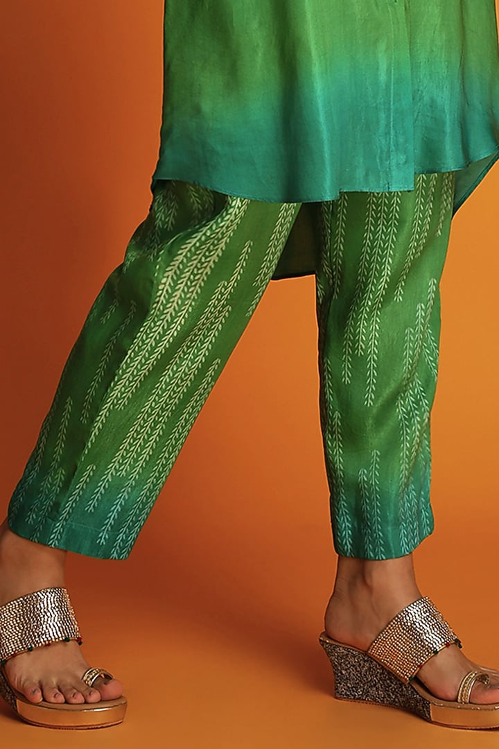 Green Ombre Modal Block-Printed Shirt Tunic Set by Krishna Mehta at Pernia's Pop Up Shop