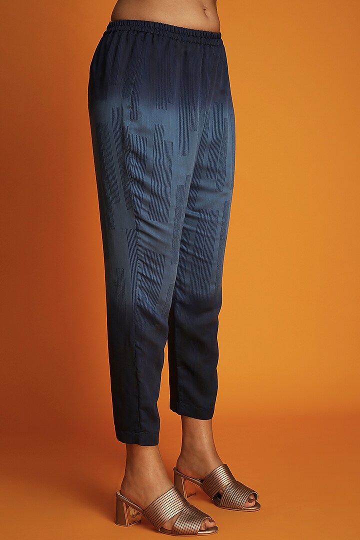 Navy Blue Ombre Block-Printed Ombre Shirt Tunic Set by Krishna Mehta at Pernia's Pop Up Shop