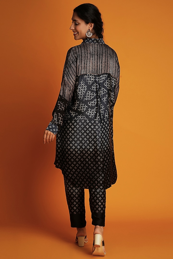 Black Modal Hand Block-Printed Ombre Shirt Tunic Set by Krishna Mehta at Pernia's Pop Up Shop