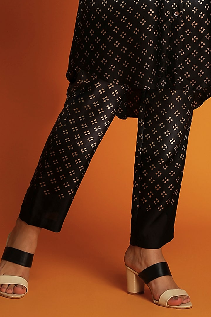 Black Modal Hand Block-Printed Ombre Shirt Tunic Set by Krishna Mehta at Pernia's Pop Up Shop