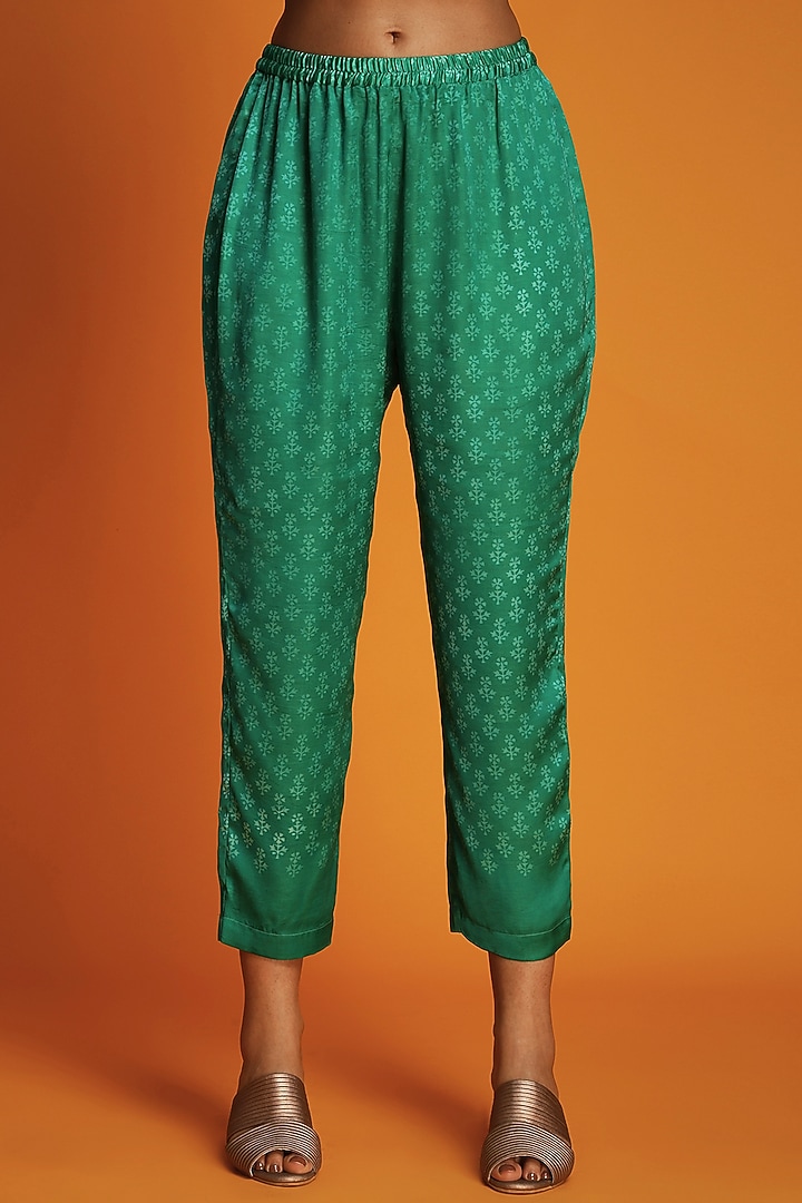 Green Ombre Modal Hand-Block Printed Asymmetric Tunic Set by Krishna Mehta at Pernia's Pop Up Shop