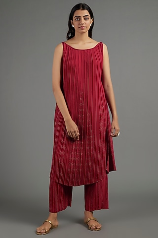 Red Printed Pants by Krishna Mehta