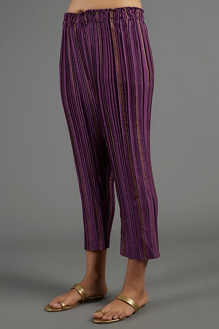 Purple Printed Pants by Krishna Mehta at Pernia's Pop Up Shop