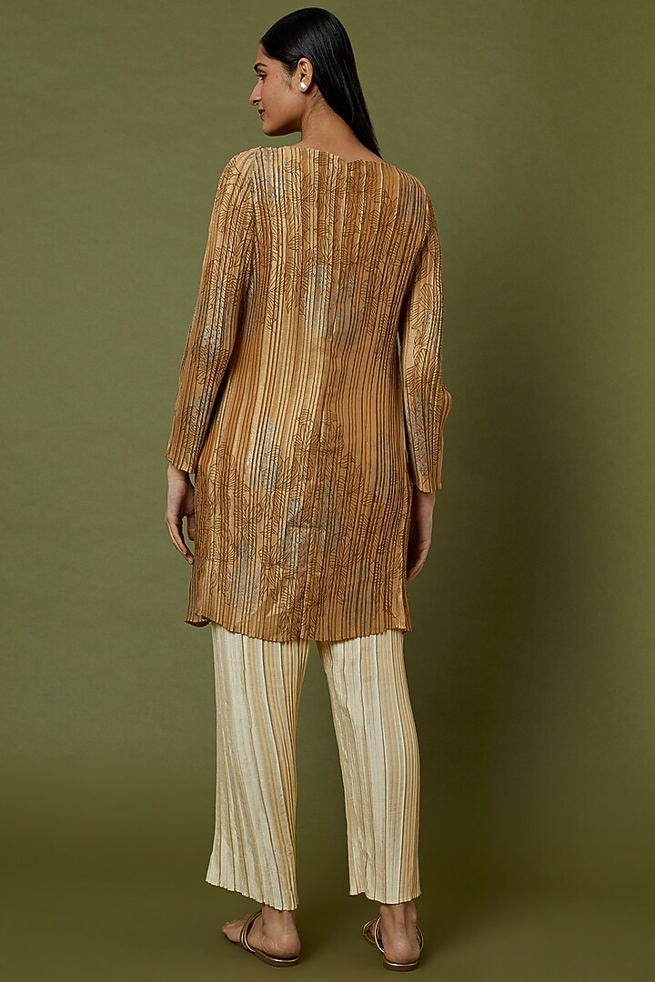 Cream Tussar Pleated Pants by Krishna Mehta at Pernia's Pop Up Shop