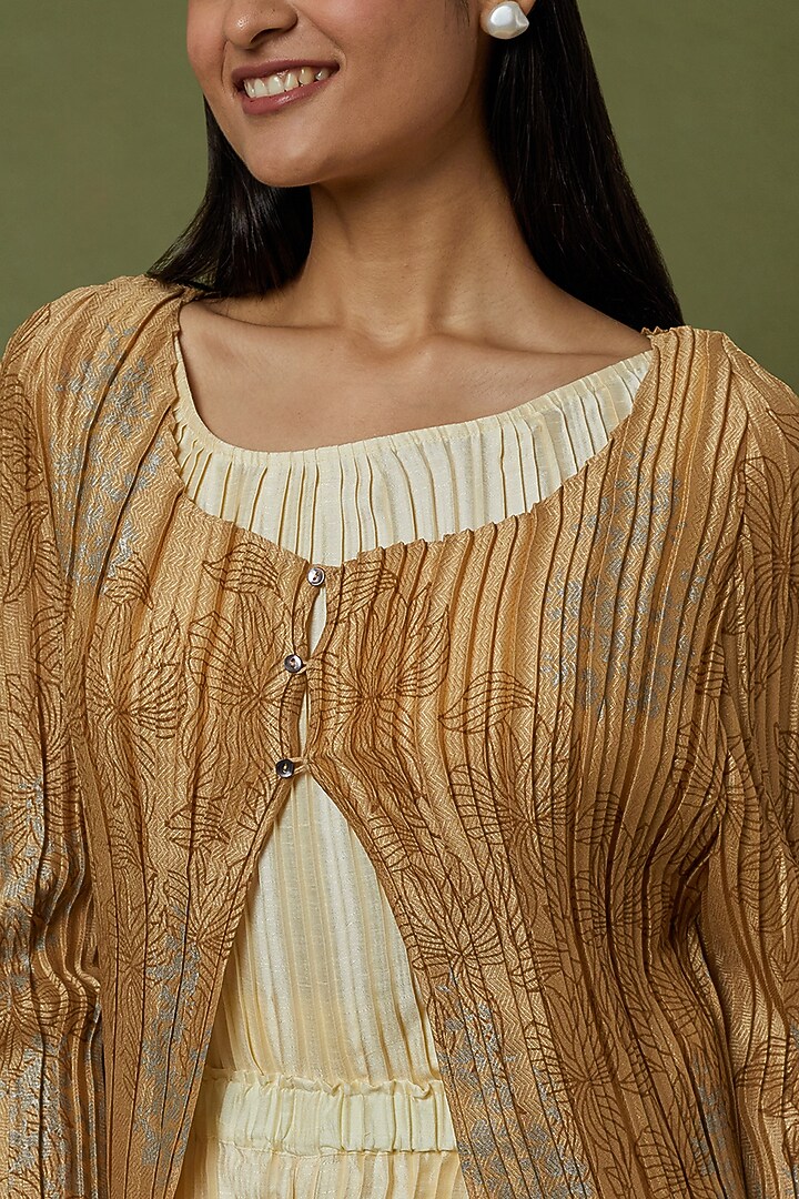 Cream Tussar Pleated Pants by Krishna Mehta at Pernia's Pop Up Shop