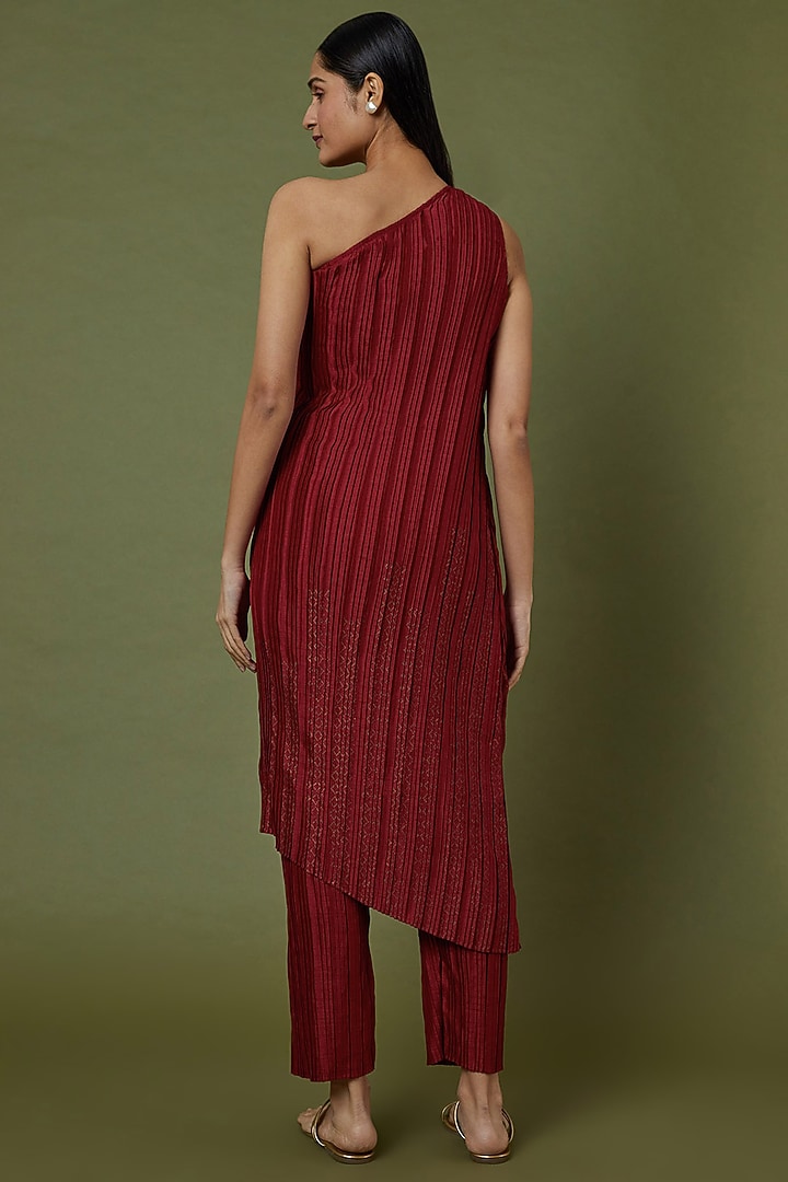 Maroon Tussar Pants by Krishna Mehta at Pernia's Pop Up Shop