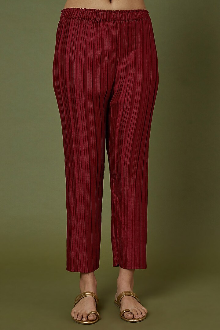 Maroon Tussar Pants by Krishna Mehta at Pernia's Pop Up Shop