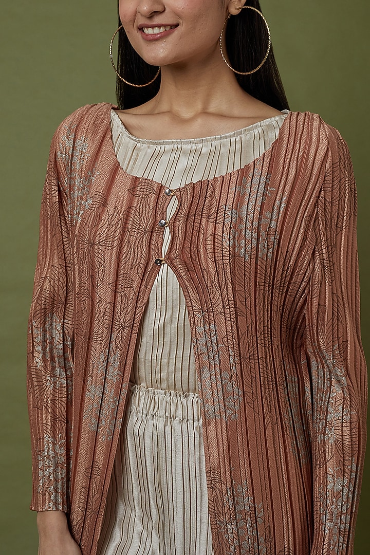 Beige Tussar Pleated Pant by Krishna Mehta at Pernia's Pop Up Shop