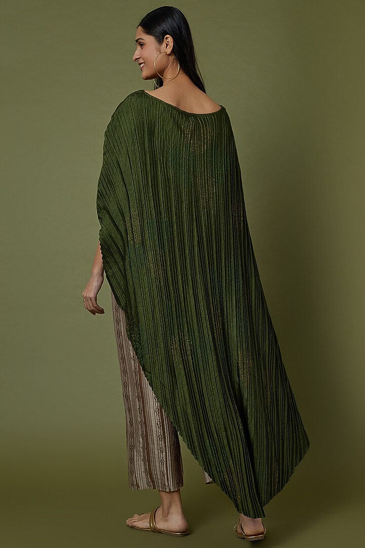 Beige Printed Pleated Pants by Krishna Mehta at Pernia's Pop Up Shop