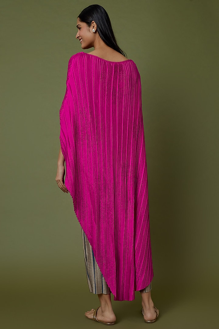 Beige Printed Pleated Pants by Krishna Mehta at Pernia's Pop Up Shop