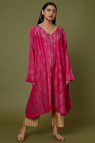 Gold Blocked Printed Pleated Pants by Krishna Mehta