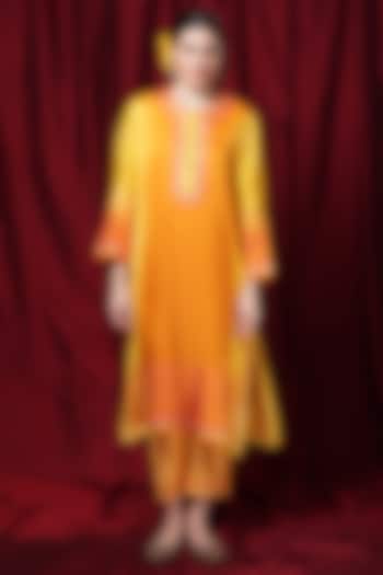 Orange Yellow Modal Block Printed Tunic by Krishna Mehta at Pernia's Pop Up Shop