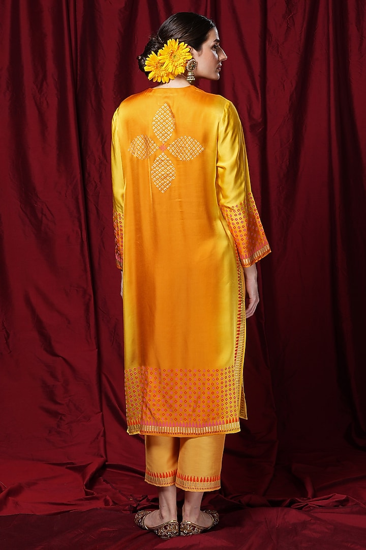 Orange Yellow Modal Block Printed Tunic by Krishna Mehta at Pernia's Pop Up Shop
