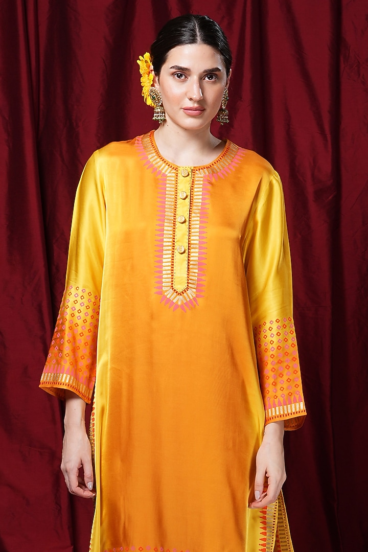 Orange Yellow Modal Block Printed Tunic by Krishna Mehta at Pernia's Pop Up Shop