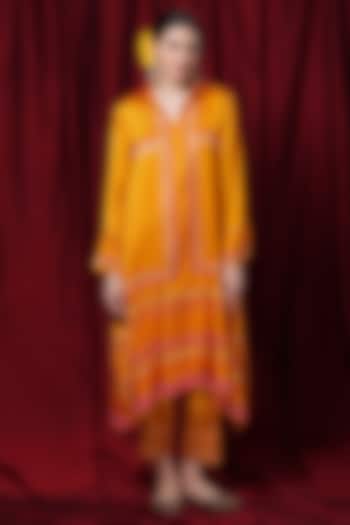 Orange Modal Block Printed Asymmetrical Tunic by Krishna Mehta at Pernia's Pop Up Shop