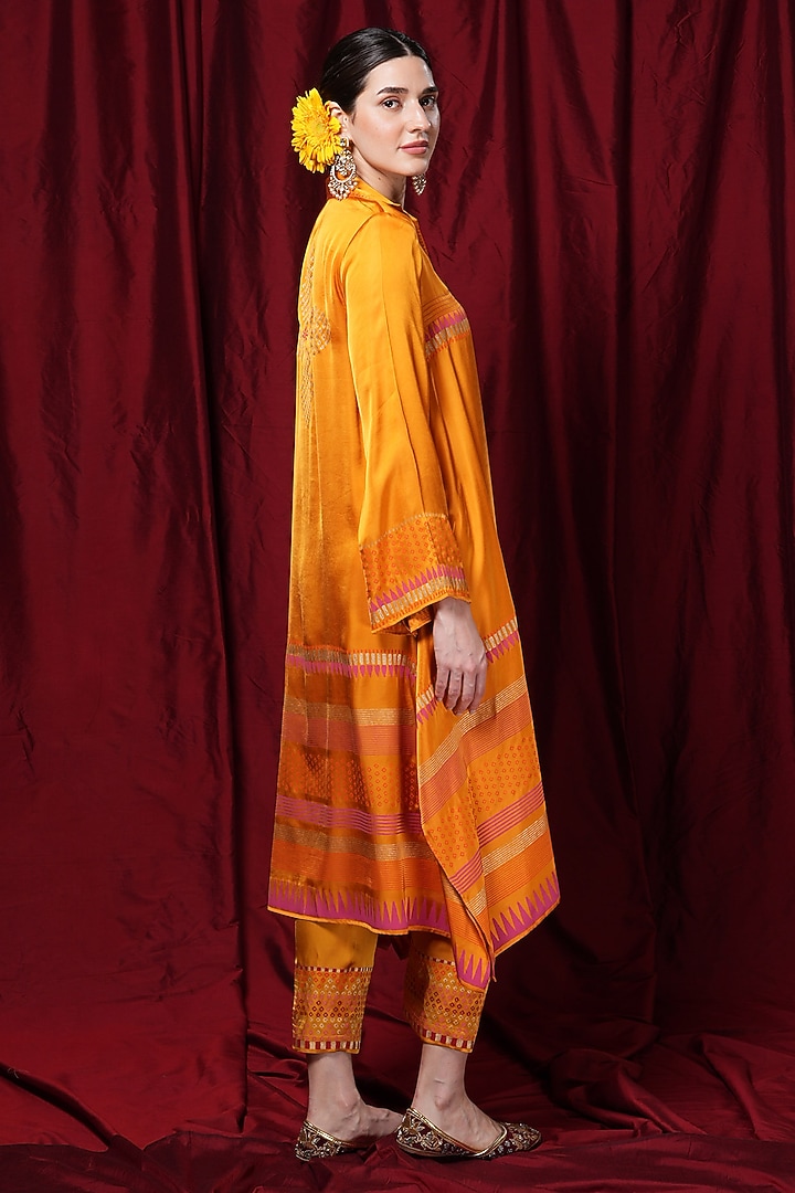 Orange Modal Block Printed Asymmetrical Tunic by Krishna Mehta at Pernia's Pop Up Shop