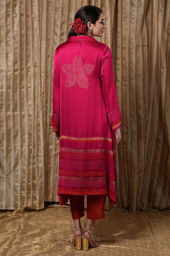 Red Modal Block Printed Asymmetrical Tunic by Krishna Mehta at Pernia's Pop Up Shop