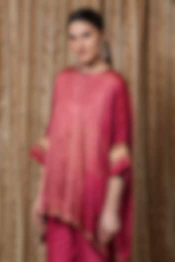Coral Ombre Modal Block Printed Asymmetrical Kaftan Tunic by Krishna Mehta at Pernia's Pop Up Shop