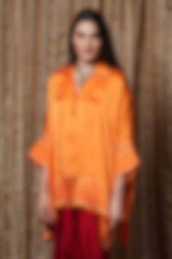 Orange Modal Block Printed Kaftan Tunic by Krishna Mehta at Pernia's Pop Up Shop