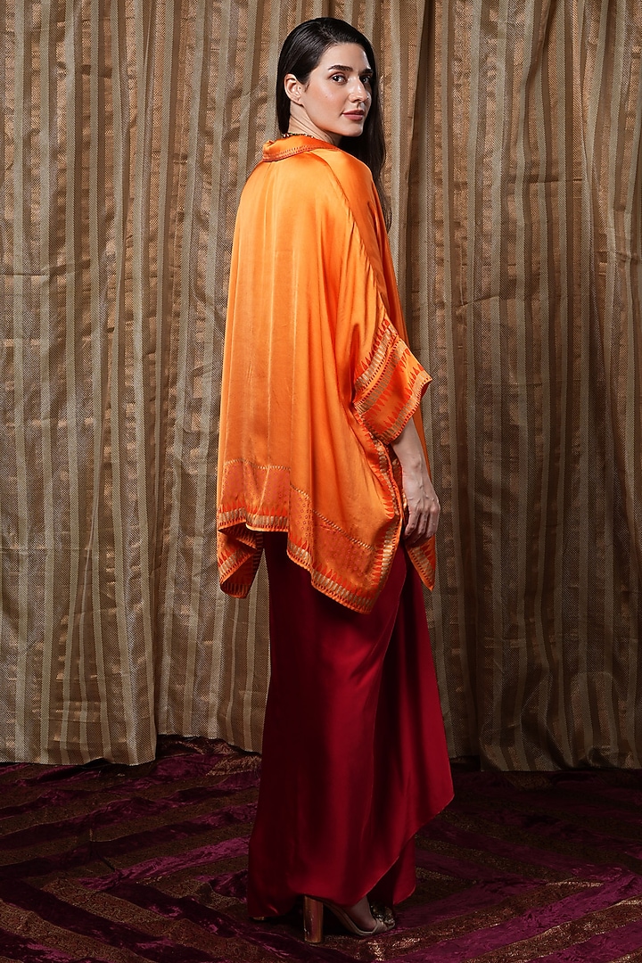 Orange Modal Block Printed Kaftan Tunic by Krishna Mehta at Pernia's Pop Up Shop