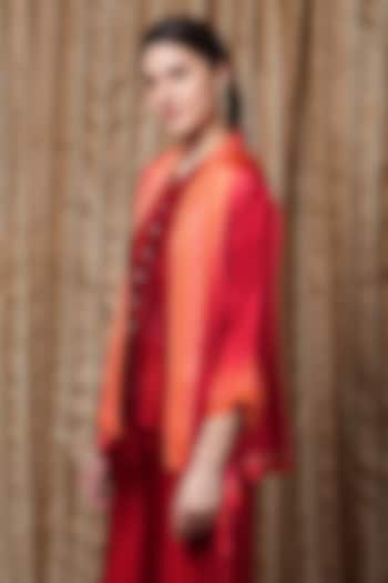 Orange & Red Ombre Modal Open Jacket by Krishna Mehta at Pernia's Pop Up Shop