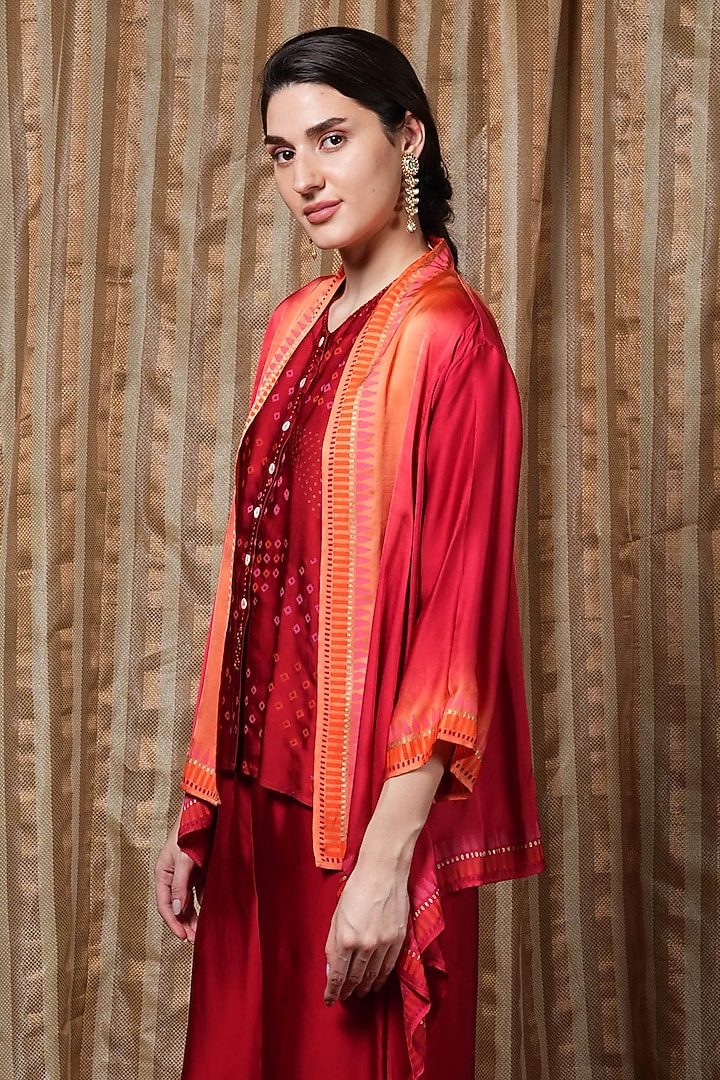 Orange & Red Ombre Modal Open Jacket by Krishna Mehta at Pernia's Pop Up Shop