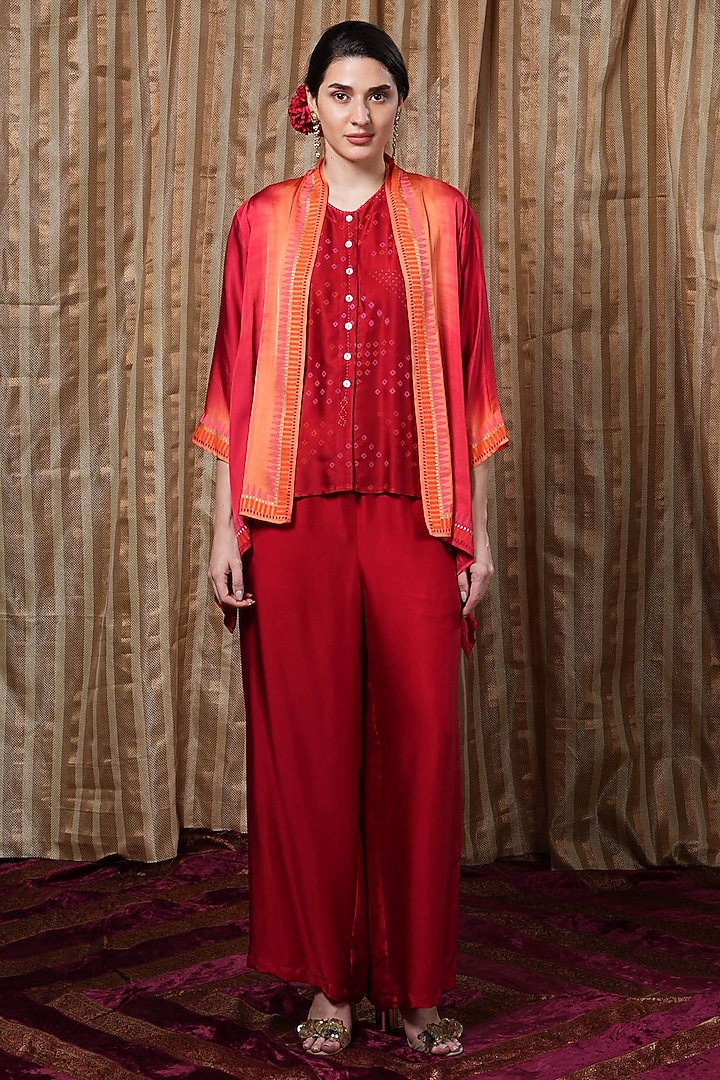 Orange & Red Ombre Modal Open Jacket by Krishna Mehta at Pernia's Pop Up Shop