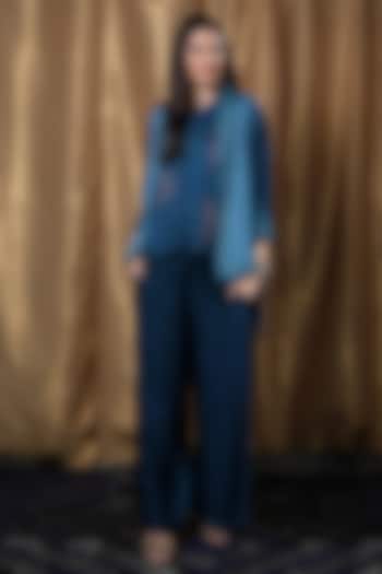 Blue Modal Open Jacket by Krishna Mehta at Pernia's Pop Up Shop