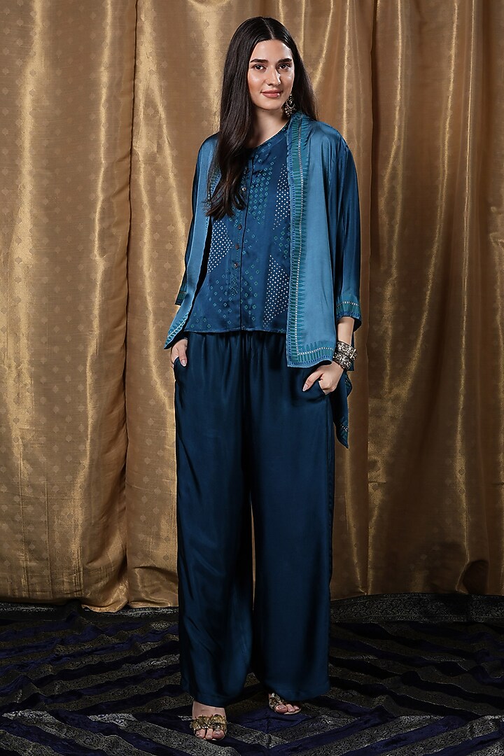 Blue Modal Open Jacket by Krishna Mehta at Pernia's Pop Up Shop