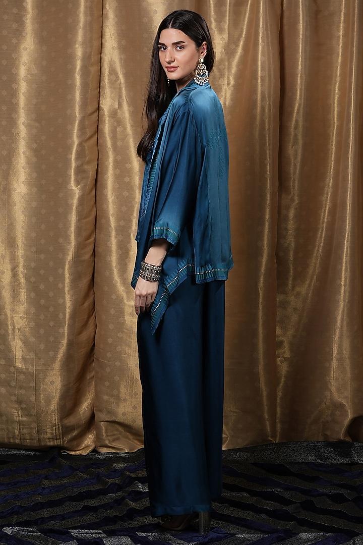 Blue Modal Open Jacket by Krishna Mehta at Pernia's Pop Up Shop