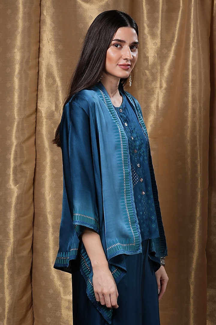 Blue Modal Open Jacket by Krishna Mehta at Pernia's Pop Up Shop