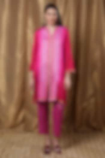 Pink Ombre Modal Block Printed Tunic by Krishna Mehta at Pernia's Pop Up Shop