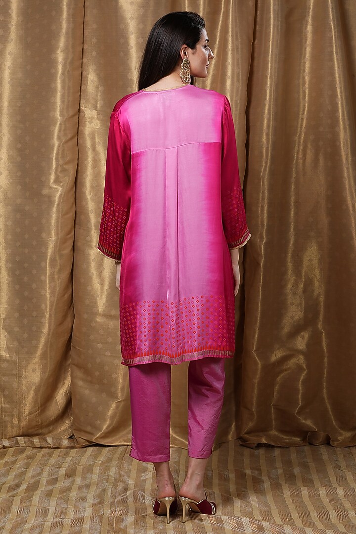 Pink Ombre Modal Block Printed Tunic by Krishna Mehta at Pernia's Pop Up Shop