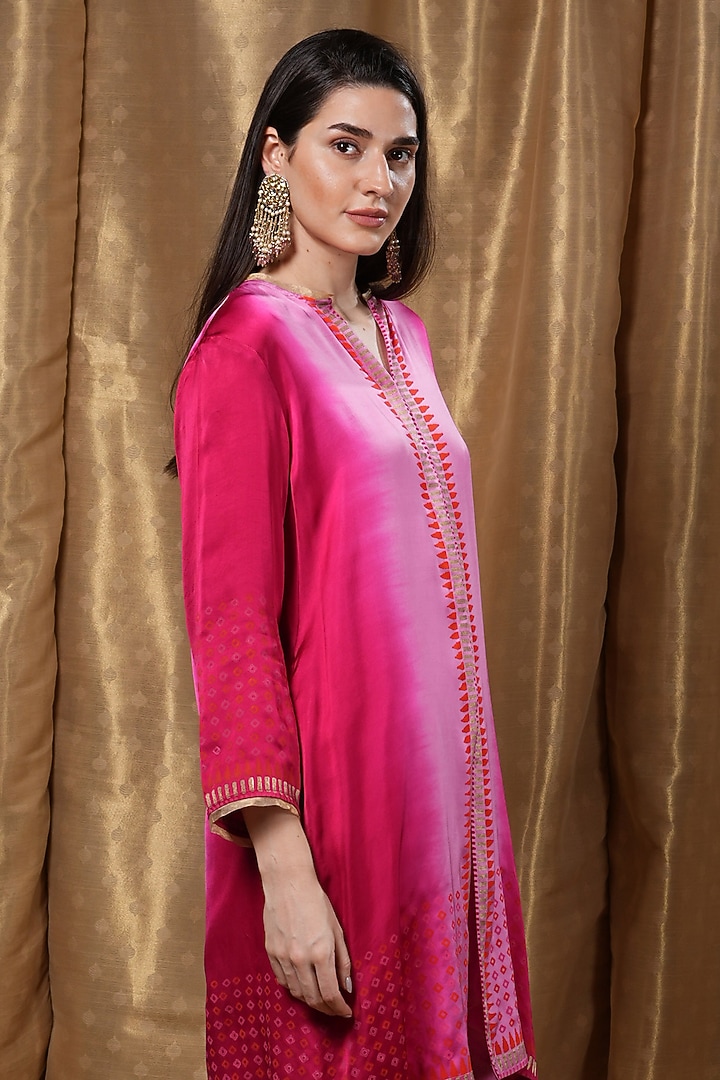 Pink Ombre Modal Block Printed Tunic by Krishna Mehta at Pernia's Pop Up Shop