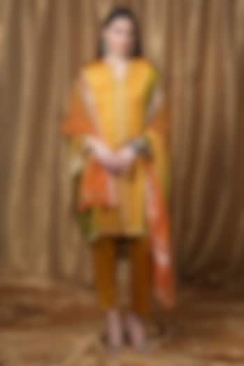 Mustard Ombre Modal Block Printed Tunic by Krishna Mehta at Pernia's Pop Up Shop